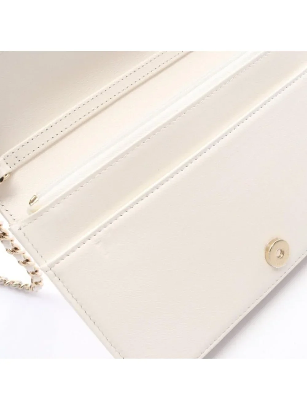 Chanel Shoulder Bag Quilted White Leather Chain Wallet
